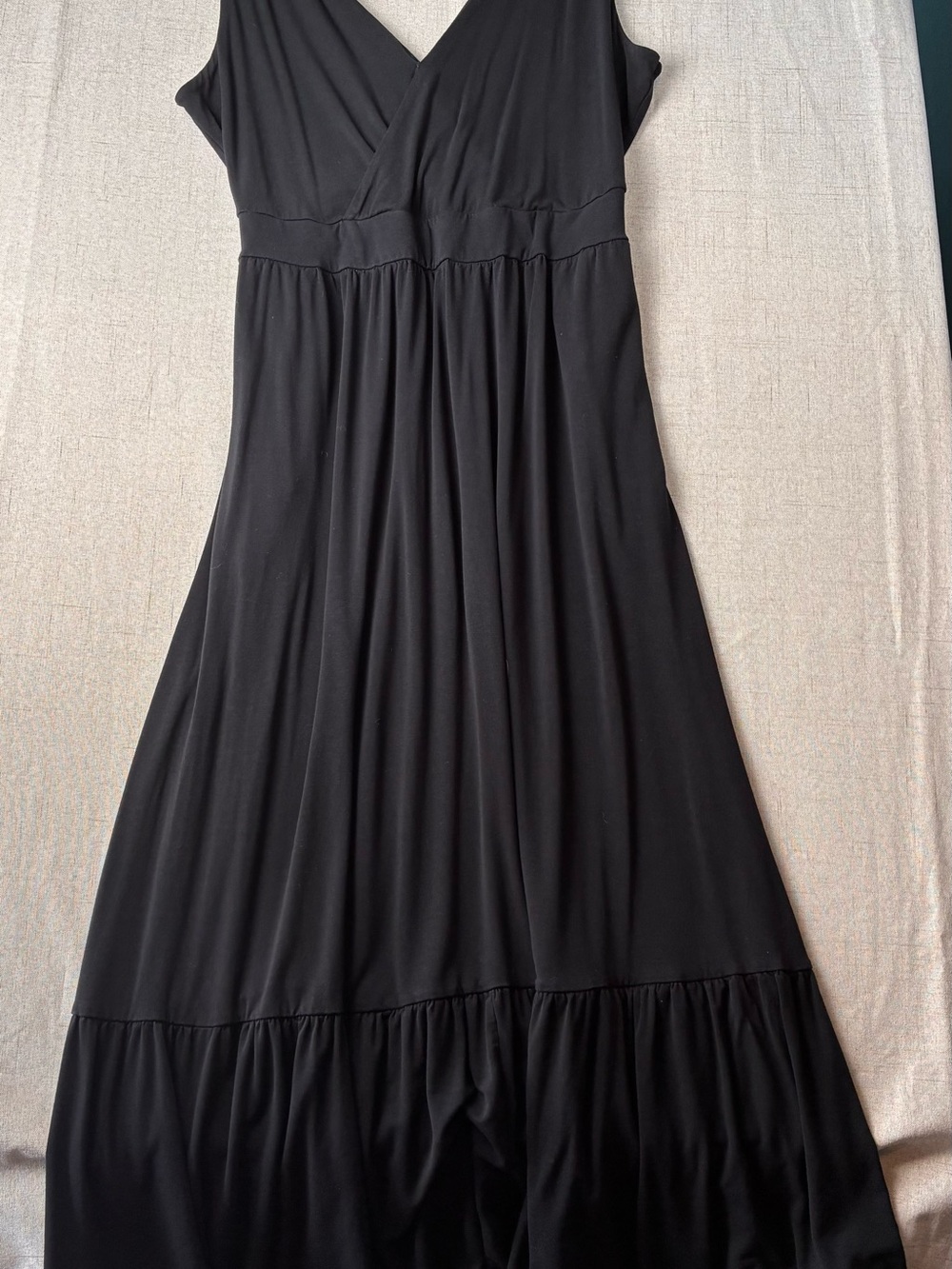 Ava & Viv Black Tiered Goddess Sleeveless Tier Maxi Dress Pockets XXL Soft Wrap